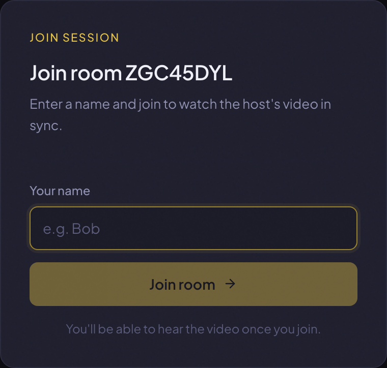 The guest join gate, a card asking for a display name before entering the room.