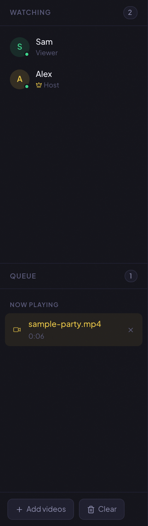 The left sidebar with participants on top and the queue panel on the bottom.
